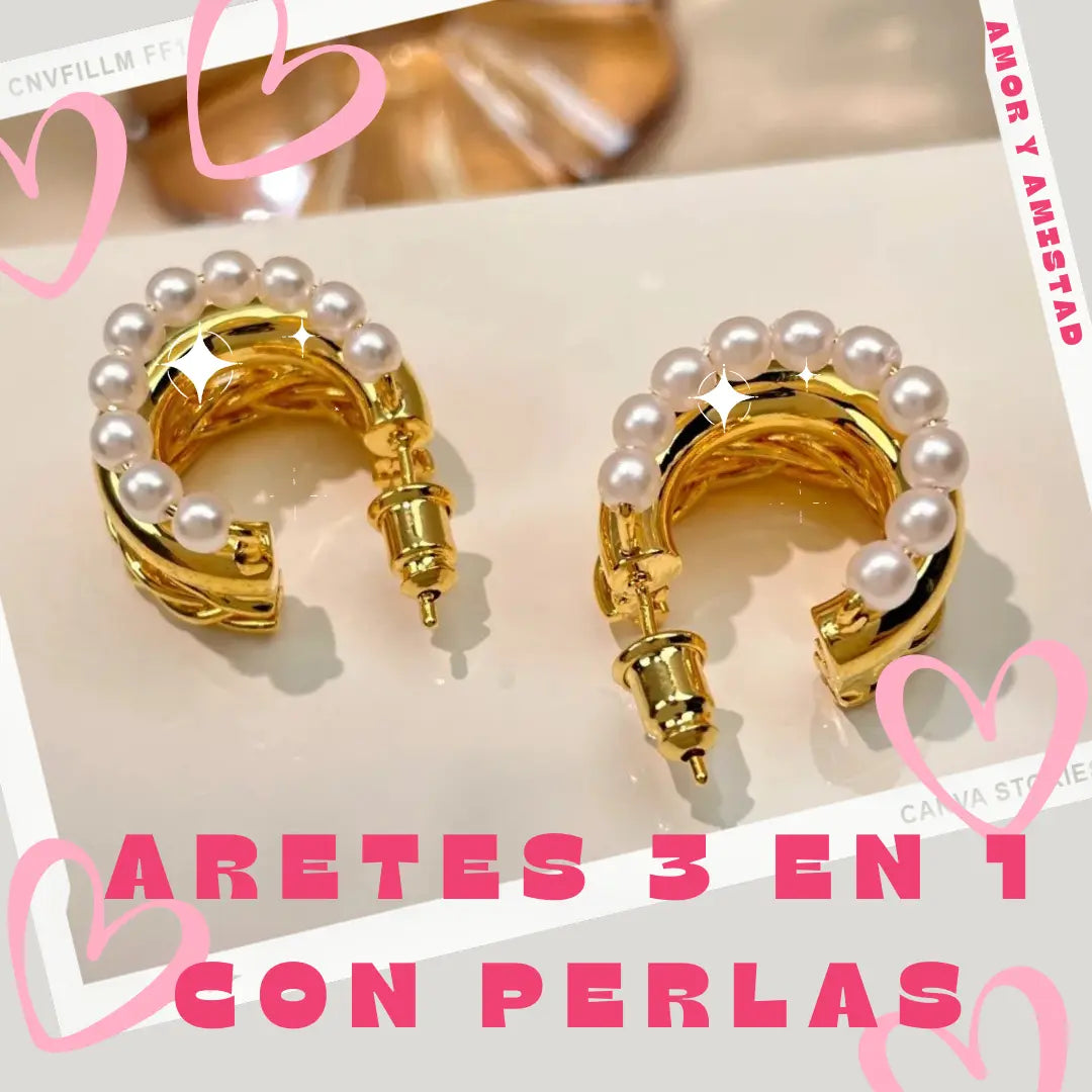 ARETES 3 EN 1 CON PERLAS